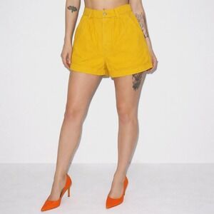 Vintage 80s Jordache Yellow Denim High Waist Pleated Cuffed Shorts Womens Size 8